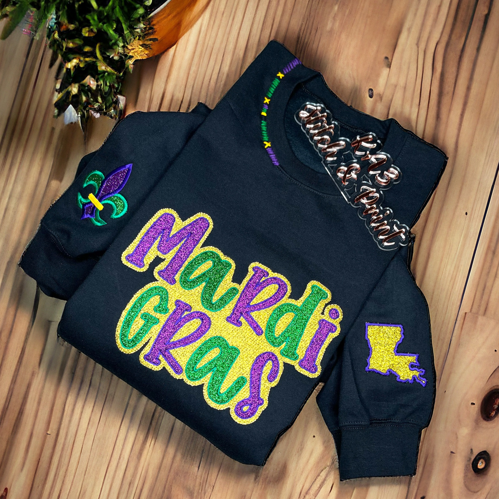 Mardi Gras Glittered Print, – Sweatshirt LLC KA3 Stitch 