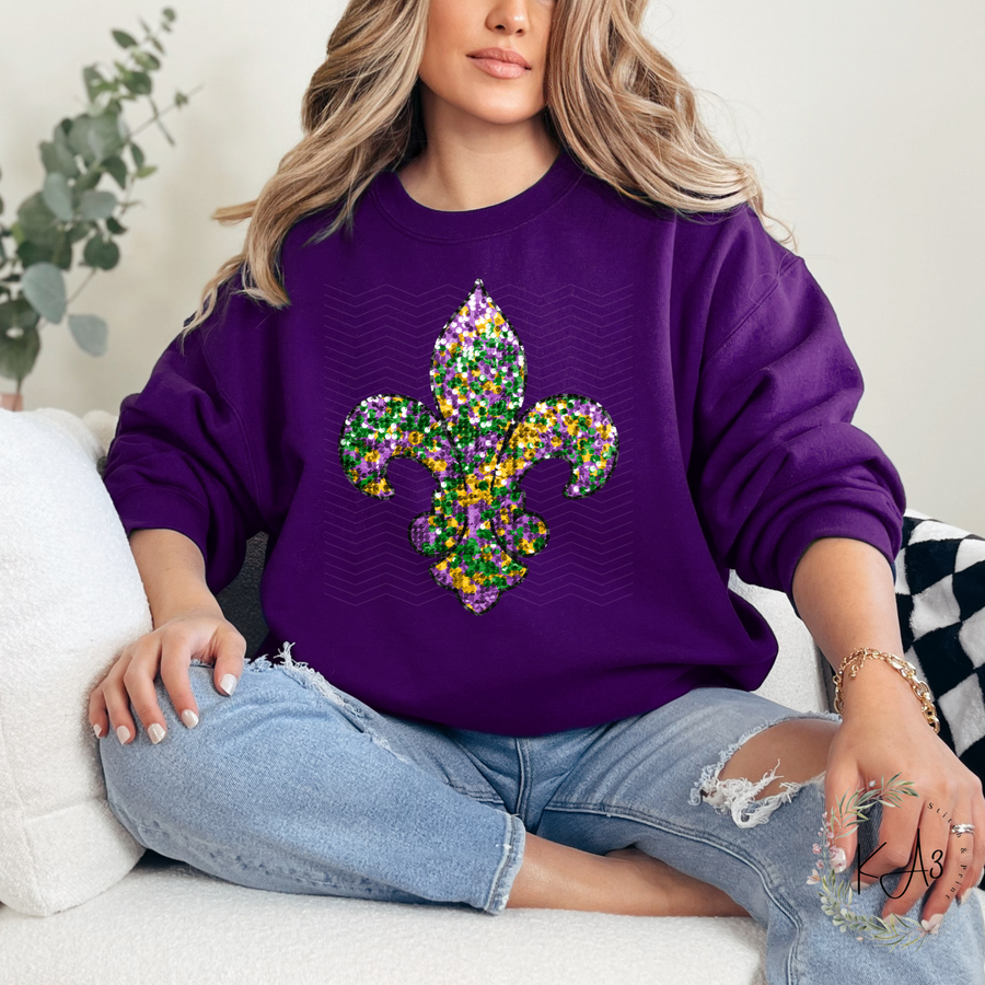 Youth Faux Sequin Fleur de lis Mardi Gras T-Shirt/Sweatshirt