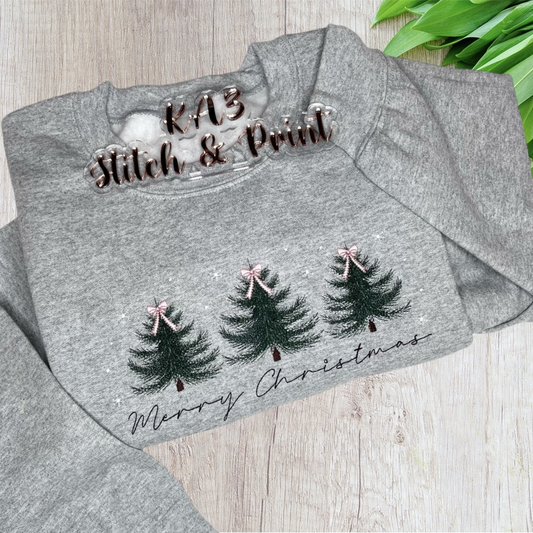 Embroidered Merry Christmas Trees Sweatshirt